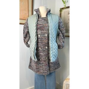 Light Blue Quilted Scallop Vest for Women - Puffer Style with Pockets size M
